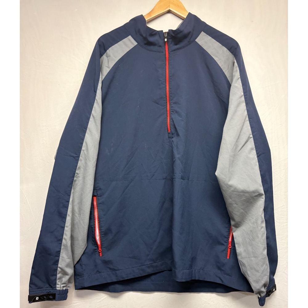 FootJoy FJ Windbreaker Jacket Mens Blue Gray Half  Zip Long Sleeve Outdoor 2XL‎